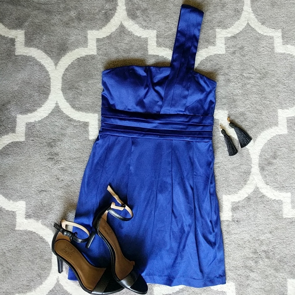 NWT Forever 21 Royal Blue One Shoulder Dress sz S